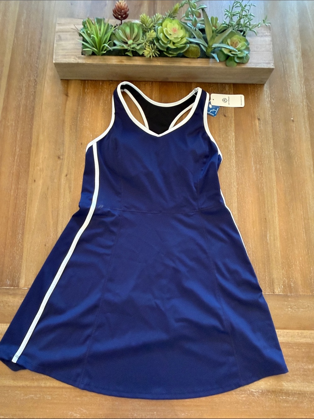 NWT Attraco Sports Navy Midi Dress with White Trim and Built in Bra Size Large